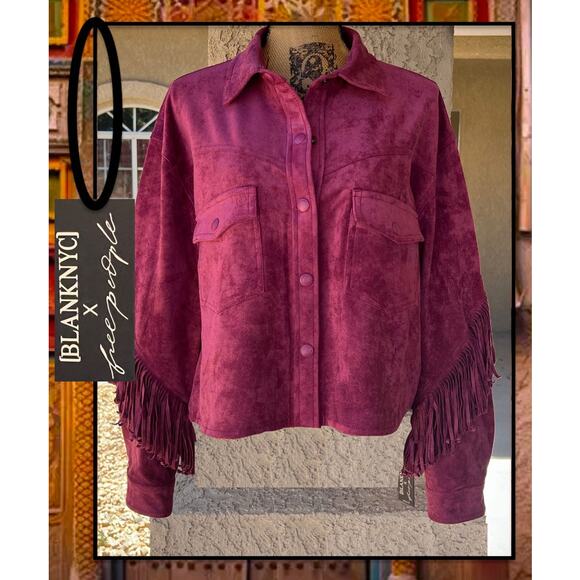 Free People Blank NYC Twist & Shout Vegan Suede Jacket Size L NWT - Picture 2 of 5